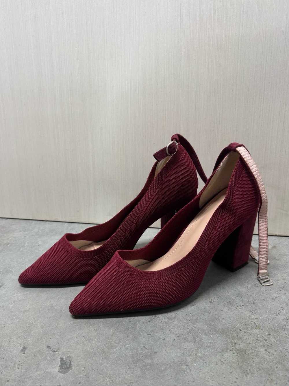 Cuccoo Burgundy Knit Block Heels